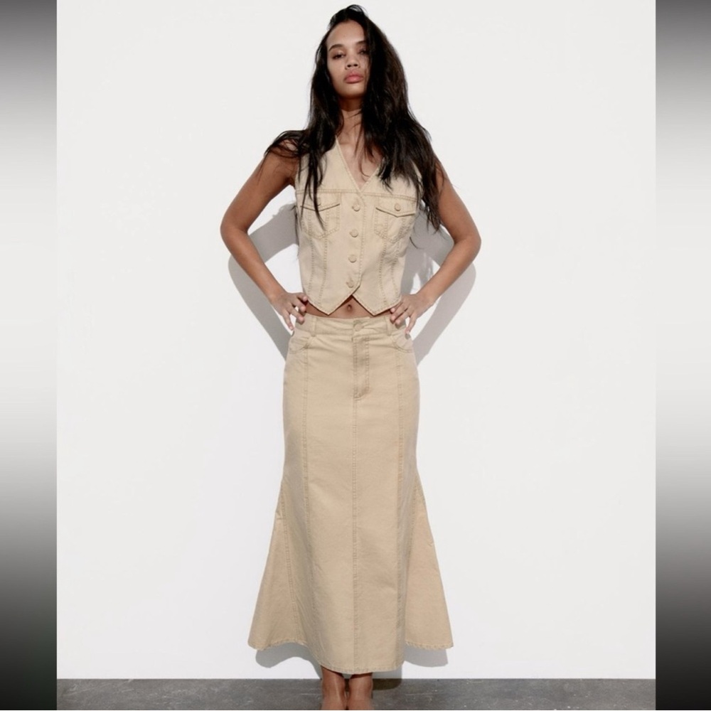 Zara NWT Washed Effect Long Skirt Size XS